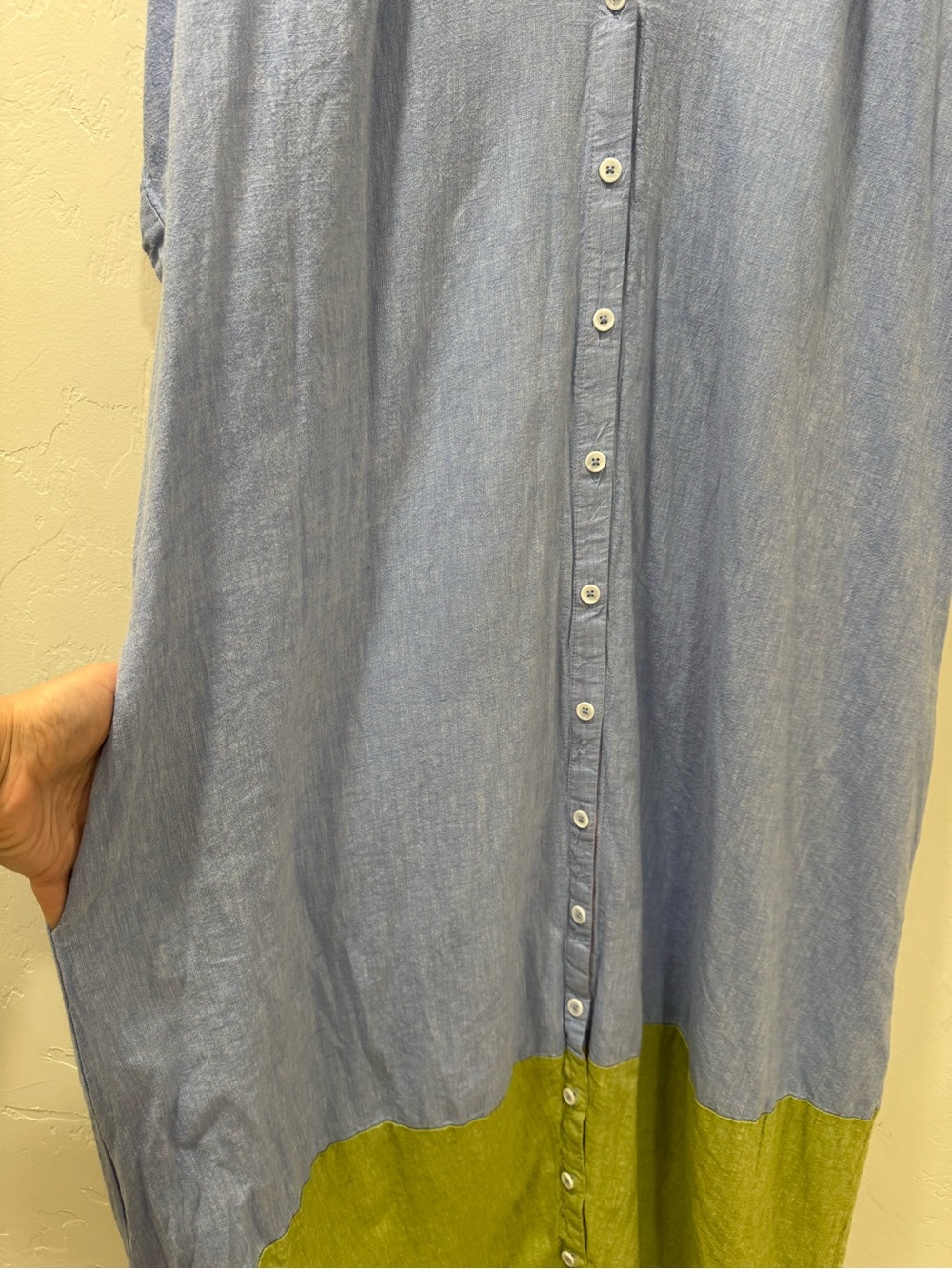 Anthropologie Linen Short Sleeve Maxi Dress Women's Large Blue Green Colorblock - Picture 11 of 16